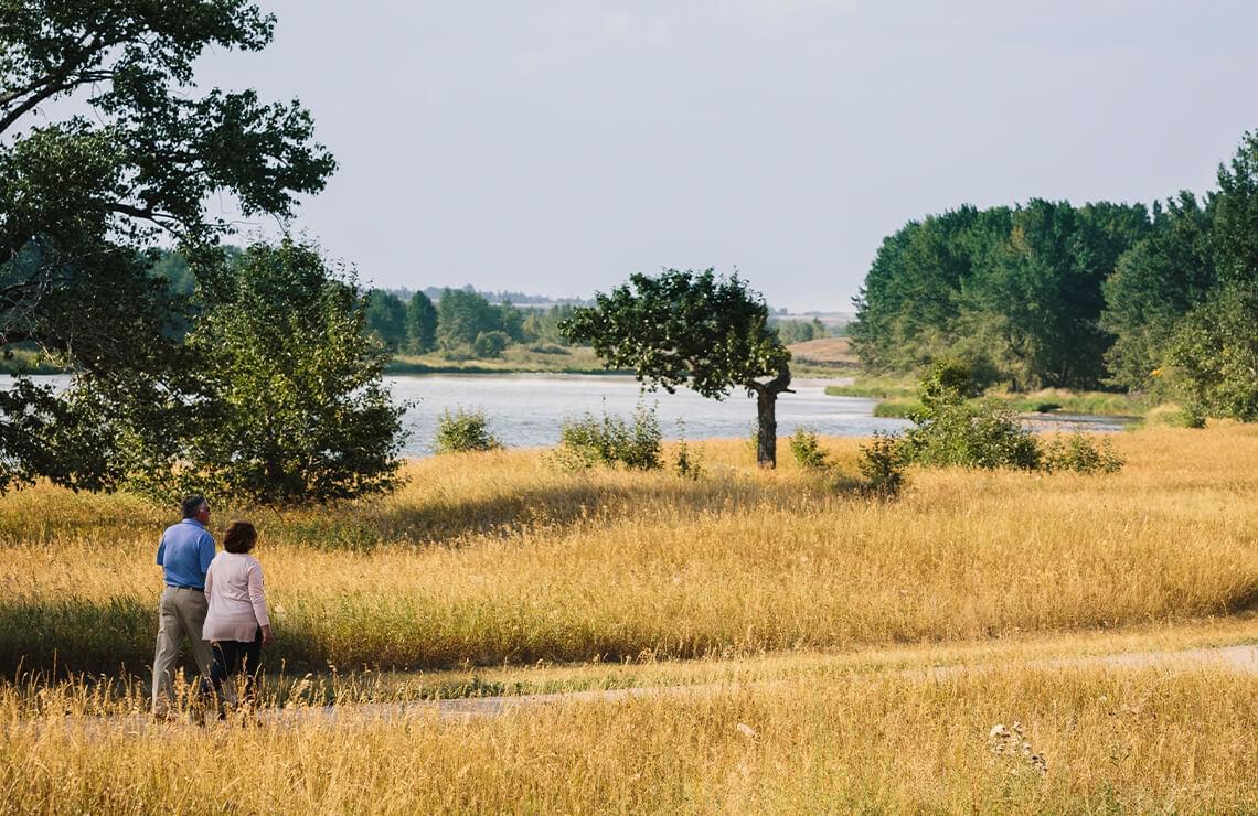 Couple walking along pathway