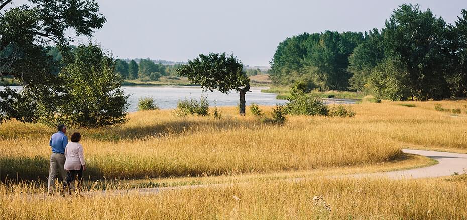 Couple walking along pathway