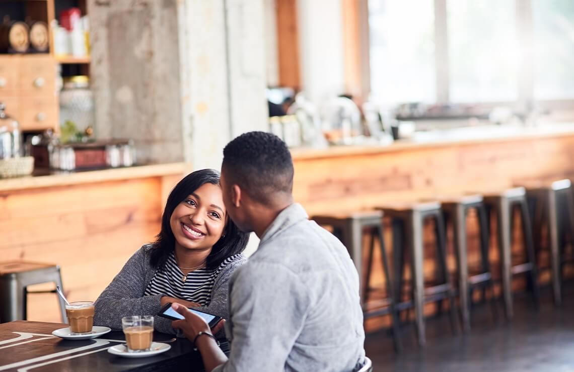 Man and woman having coffee at cafe