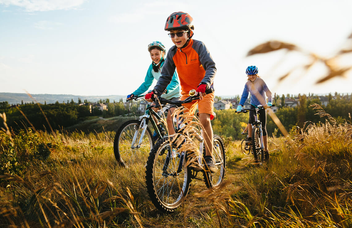 Kids riding their mountain bikes